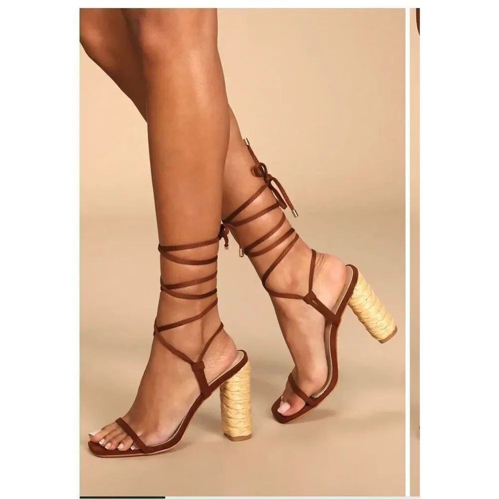 Lulus Cordell Espresso Sueded Ankle Wrap Sandals sz 8 NWOT